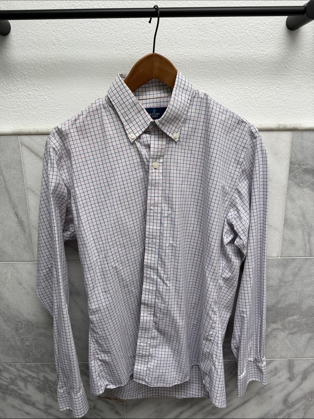 Men's Button-Down Check Dress Shirt - Light Blue/White